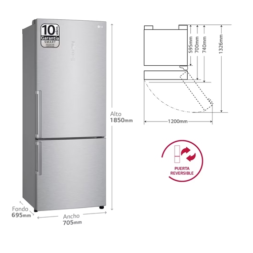 FRIGORIFICO LG GBB569NSAGB COMBI ACERO 185CM 70CM